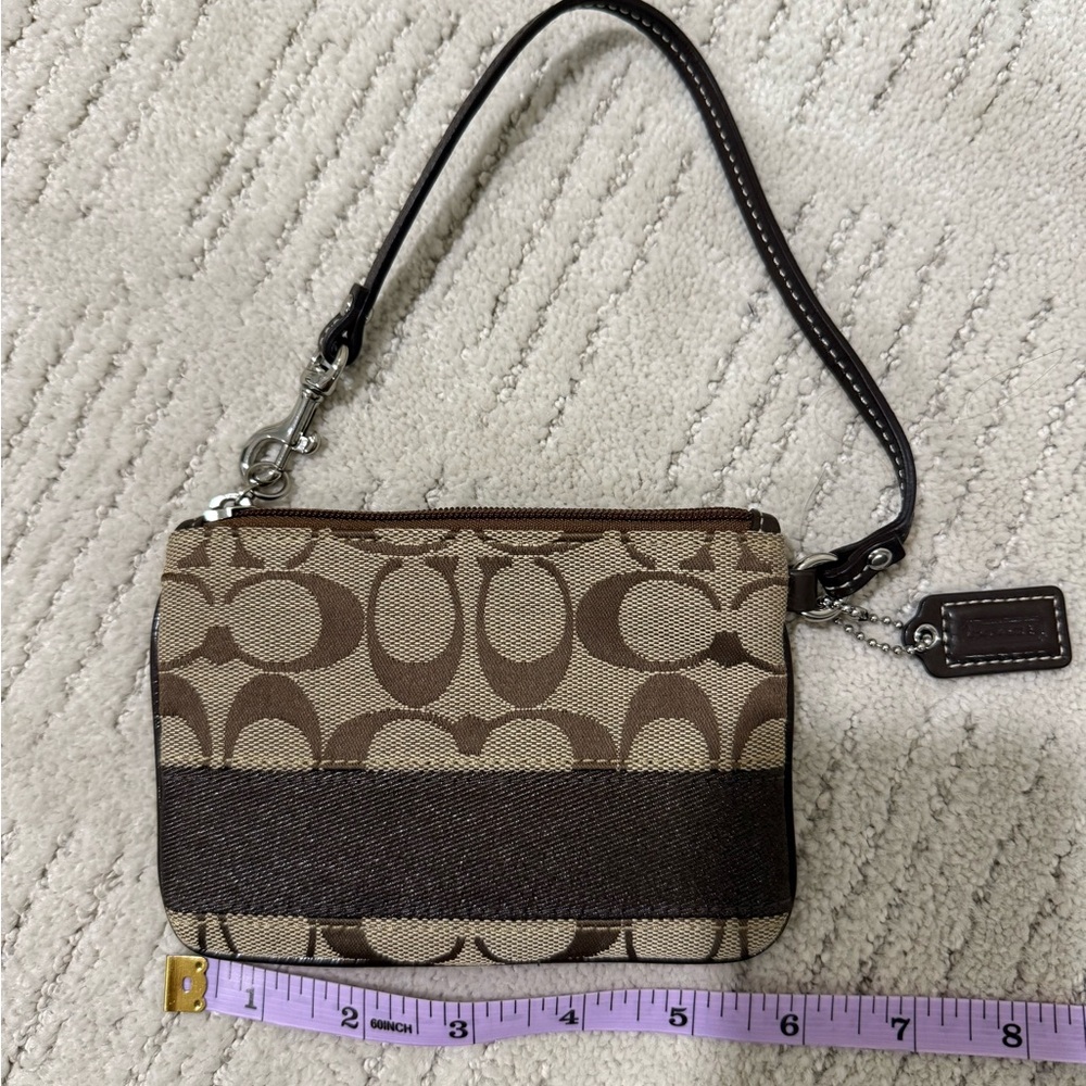Coach Signature Jacquard Brown Monogram Wristlet